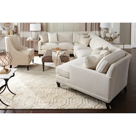 Customizable 6-Seat Sectional with Track Arms, Tapered Legs and Box Edge Cushions